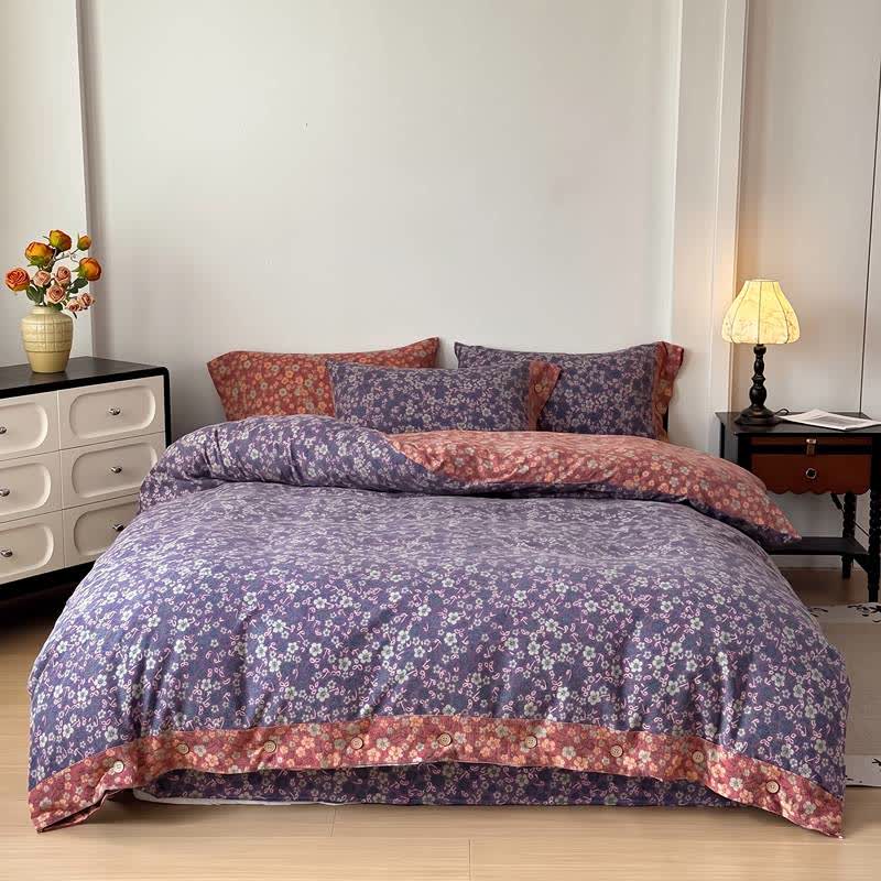 Set di biancheria da letto in cotone e lino con stampa floreale vintage, composto da 4 pezzi. - image 1