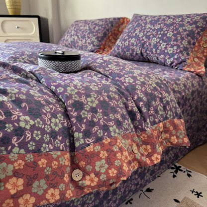 Set di biancheria da letto in cotone e lino con stampa floreale vintage, composto da 4 pezzi. - Matrimoniale Grande - image 0