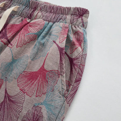 Pantaloni harem comodi in cotone con motivo a foglie di ginkgo - image 9