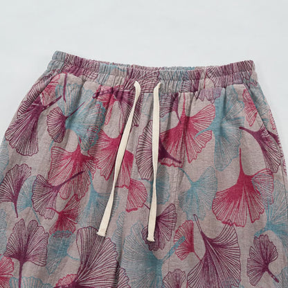 Pantaloni harem comodi in cotone con motivo a foglie di ginkgo - image 8