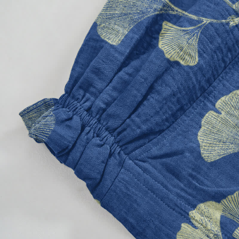 Pantaloni harem in cotone con tasche e ramo di ginkgo - image 11