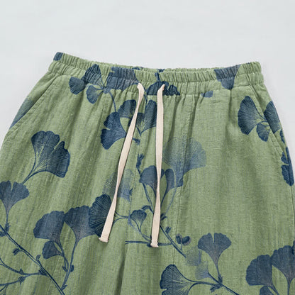Pantaloni harem in cotone con tasche e ramo di ginkgo - image 20