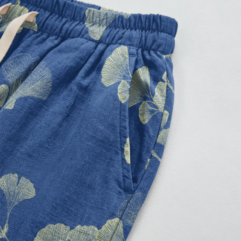 Pantaloni harem in cotone con tasche e ramo di ginkgo - image 9