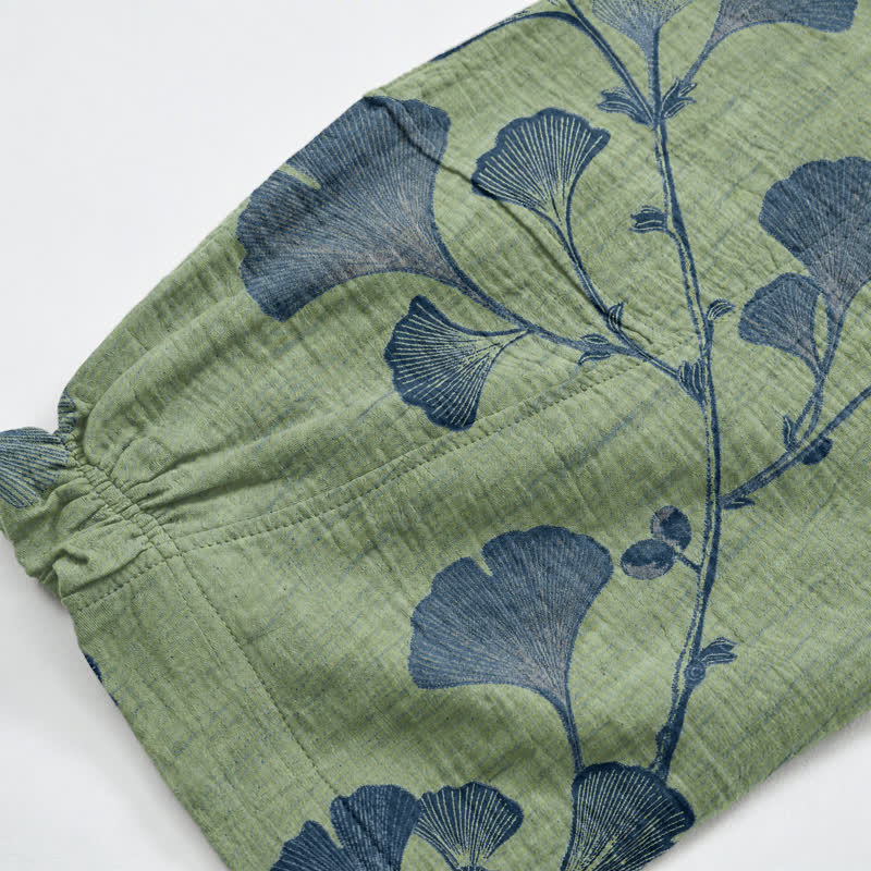Pantaloni harem in cotone con tasche e ramo di ginkgo - image 22