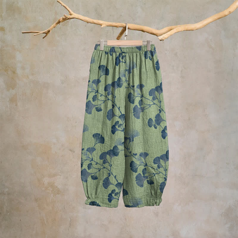 Pantaloni harem in cotone con tasche e ramo di ginkgo - image 19