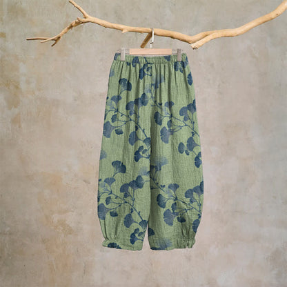 Pantaloni harem in cotone con tasche e ramo di ginkgo - image 19