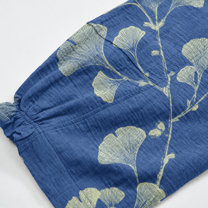 Pantaloni harem in cotone con tasche e ramo di ginkgo - image 10