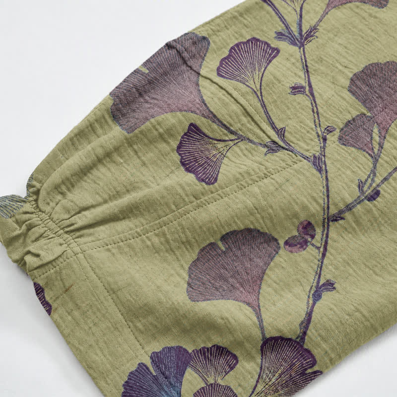 Pantaloni harem in cotone con tasche e ramo di ginkgo - image 16