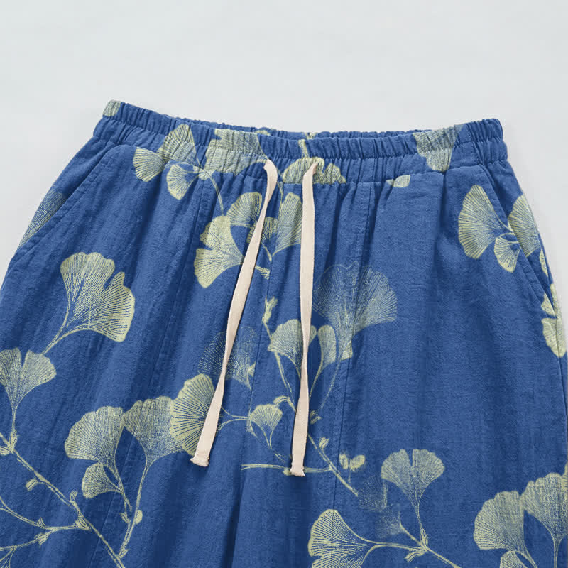 Pantaloni harem in cotone con tasche e ramo di ginkgo - image 8