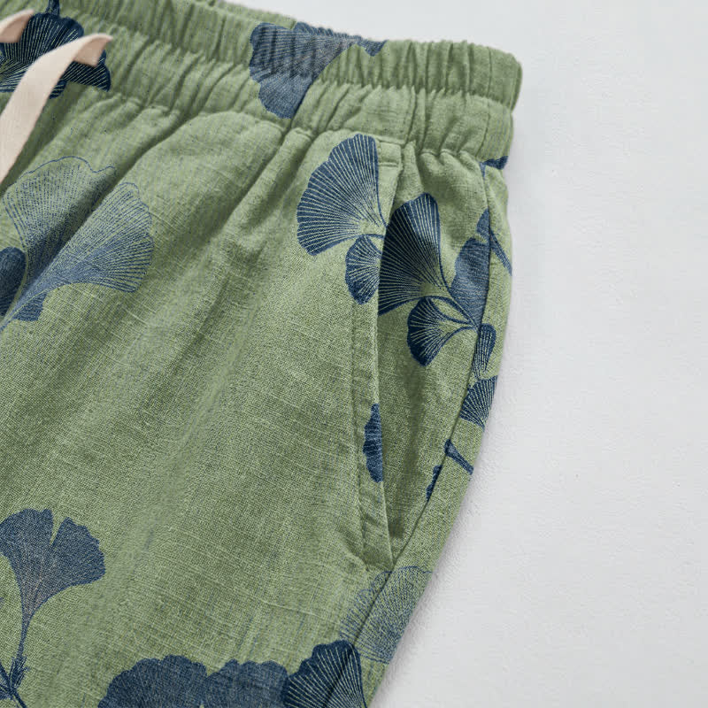 Pantaloni harem in cotone con tasche e ramo di ginkgo - image 21