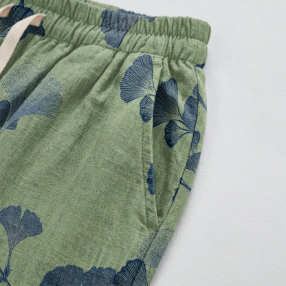 Pantaloni harem in cotone con tasche e ramo di ginkgo - image 21