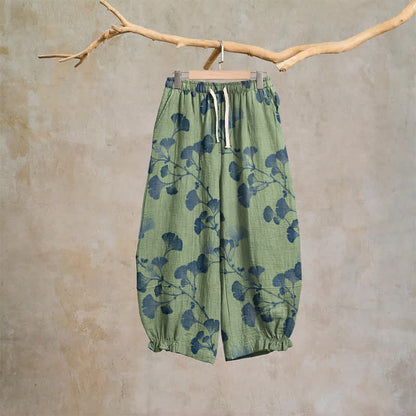 Pantaloni harem in cotone con tasche e ramo di ginkgo - Verde e blu - XL - image 18