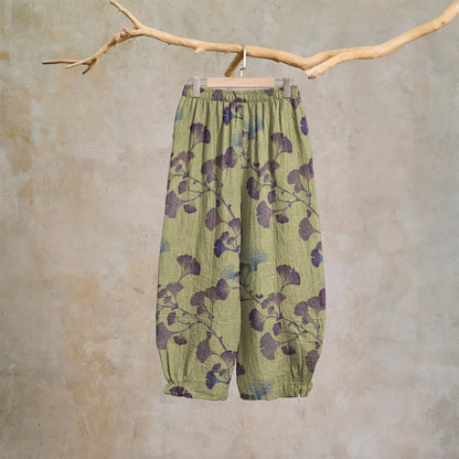 Pantaloni harem in cotone con tasche e ramo di ginkgo - image 13