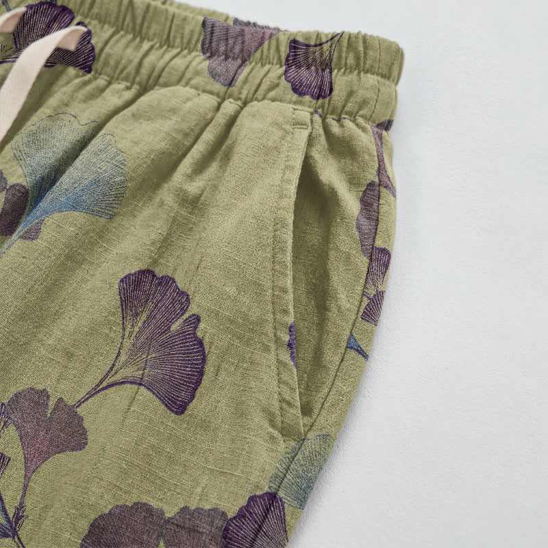 Pantaloni harem in cotone con tasche e ramo di ginkgo - image 15
