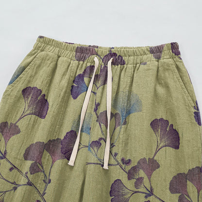Pantaloni harem in cotone con tasche e ramo di ginkgo - image 14