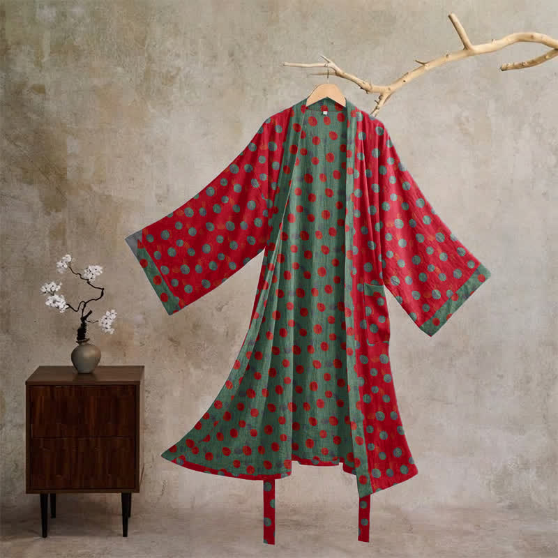 Kimono vintage in cotone a pois - Rosso - XL - image 0