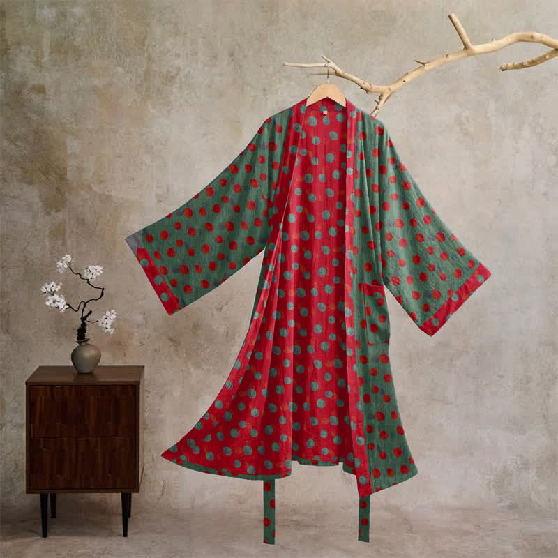 Kimono vintage in cotone a pois - Verde - XL - image 5