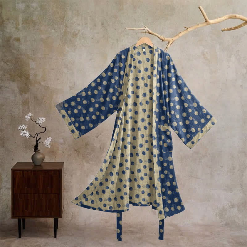 Kimono vintage in cotone a pois - Blu - XL - image 10