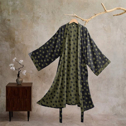 Kimono vintage in cotone a pois - Nero - XL - image 20
