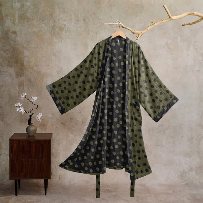 Kimono vintage in cotone a pois - Grigio e verde - XL - image 25