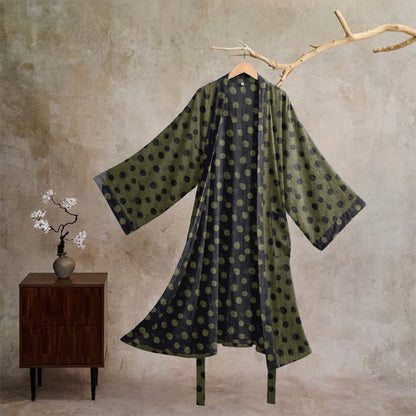 Kimono vintage in cotone a pois - Grigio e verde - XL - image 25