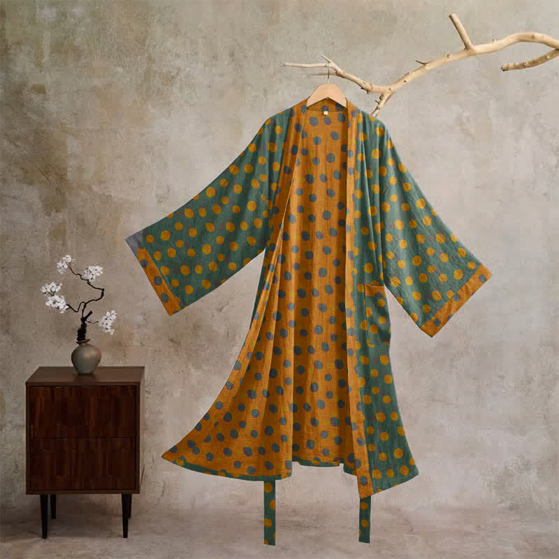 Kimono vintage in cotone a pois - Verde scuro - XL - image 30