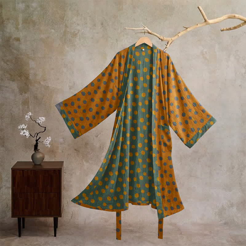 Kimono vintage in cotone a pois - Giallo - XL - image 35