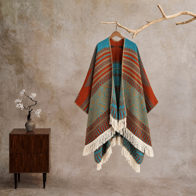 Poncho/scialle avvolgente in tessuto geometrico colorato - Fessura - 24" x 150cm - image 0