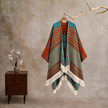 Poncho/scialle avvolgente in tessuto geometrico colorato - Fessura - 24" x 150cm - image 0