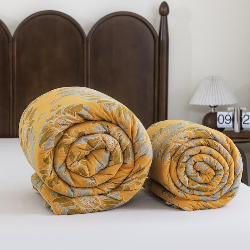 Trapunta vintage in garza di cotone con girasoli arancioni - image 9