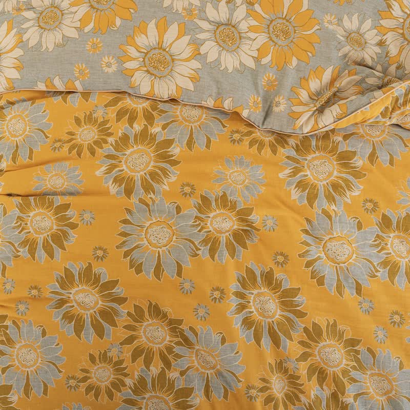 Trapunta vintage in garza di cotone con girasoli arancioni - image 5