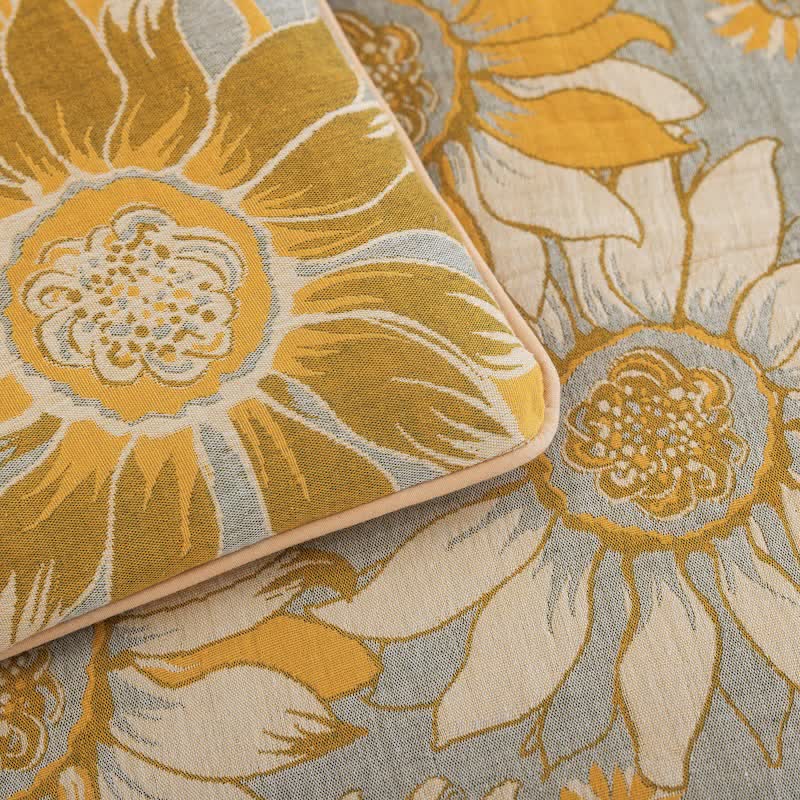 Trapunta vintage in garza di cotone con girasoli arancioni - image 10