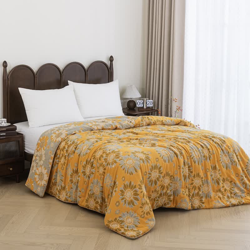 Trapunta vintage in garza di cotone con girasoli arancioni - image 7