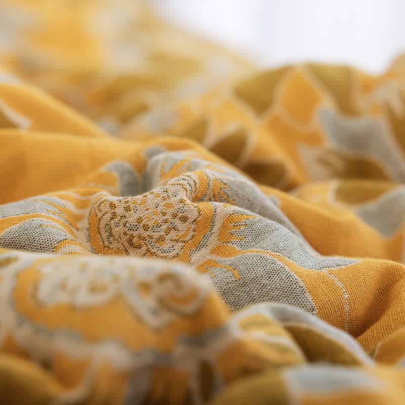 Trapunta vintage in garza di cotone con girasoli arancioni - image 4