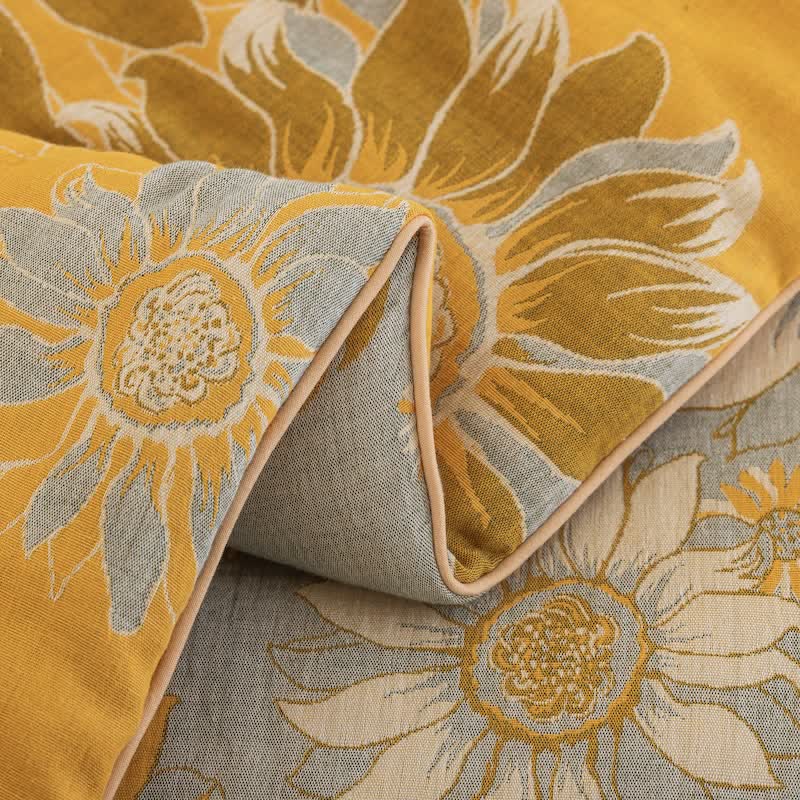 Trapunta vintage in garza di cotone con girasoli arancioni - image 12
