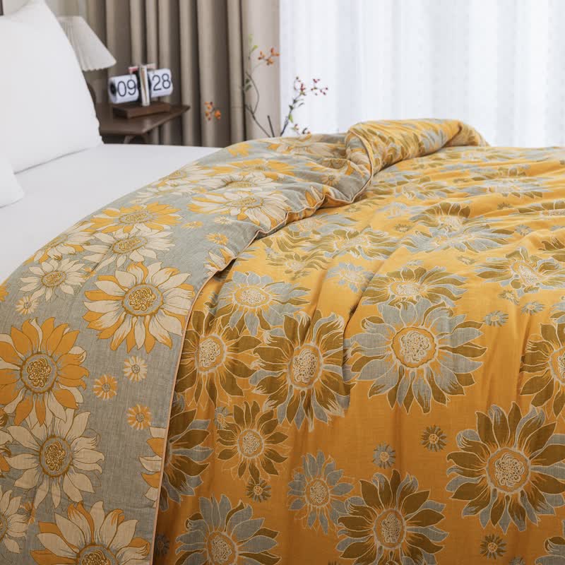 Trapunta vintage in garza di cotone con girasoli arancioni - image 8