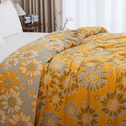 Trapunta vintage in garza di cotone con girasoli arancioni - image 8