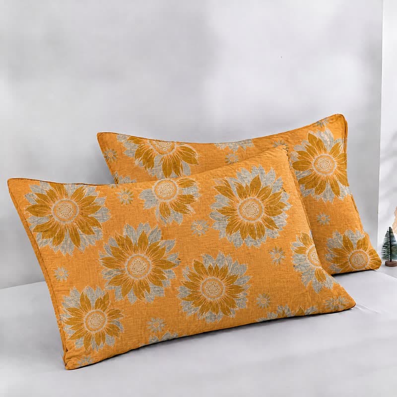 Trapunta vintage in garza di cotone con girasoli arancioni - Arancia - 2 federe - 50cm x 50cm x 37" - image 13