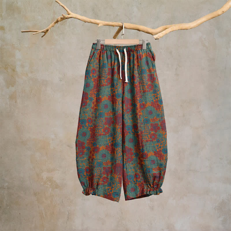 Pantaloni da casa in cotone con stampa artistica etnica. - Verde - XL - image 6