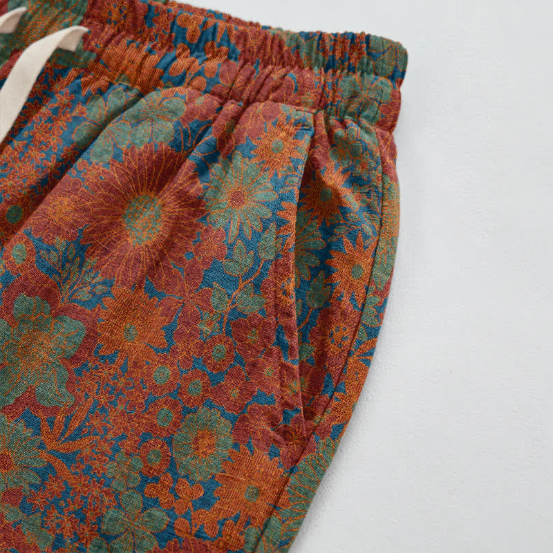 Pantaloni da casa in cotone con stampa artistica etnica. - image 3