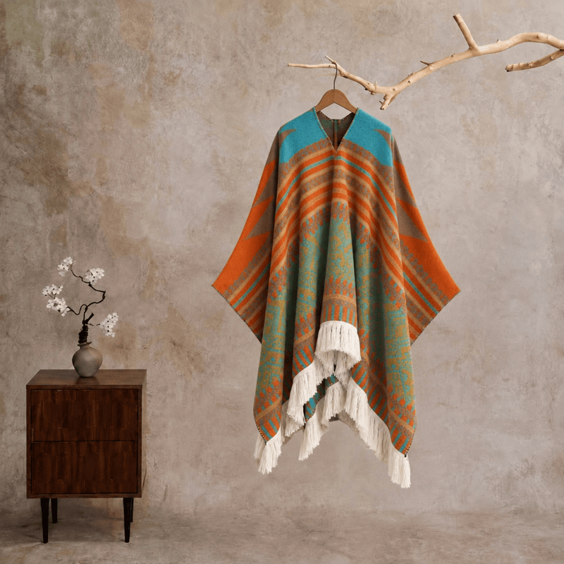 Poncho/scialle avvolgente in tessuto geometrico colorato - Pullover - 24" x 150cm - image 5