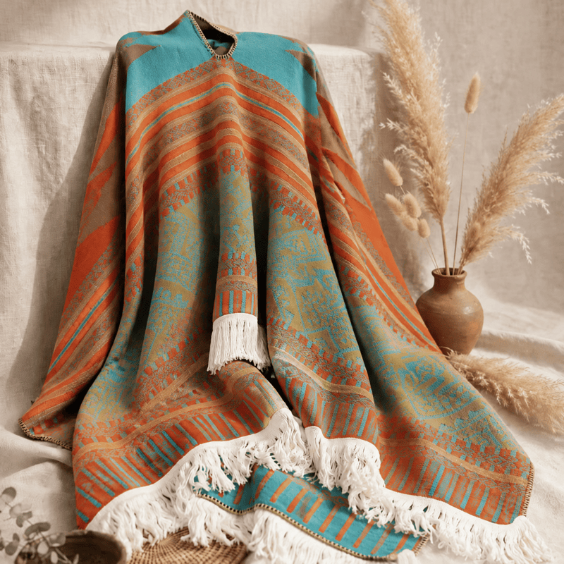 Poncho/scialle avvolgente in tessuto geometrico colorato - image 7