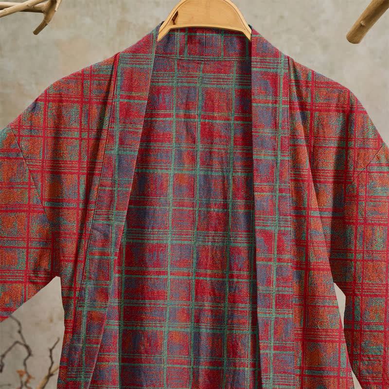 Kimono in garza di cotone a quadri rossi - image 2