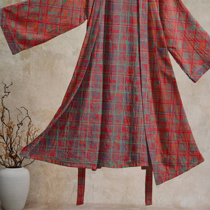 Kimono in garza di cotone a quadri rossi - image 3