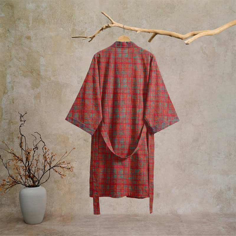 Kimono in garza di cotone a quadri rossi - image 1