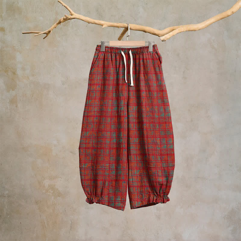 Pantaloni harem vintage in cotone a quadri rossi - Rosso - XL - image 0