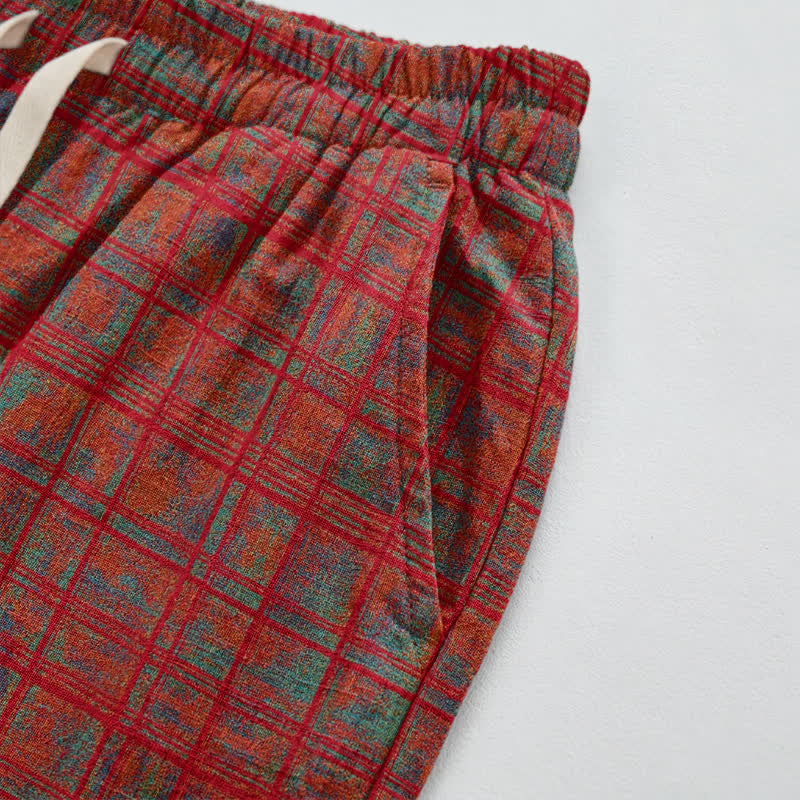 Pantaloni harem vintage in cotone a quadri rossi - image 3