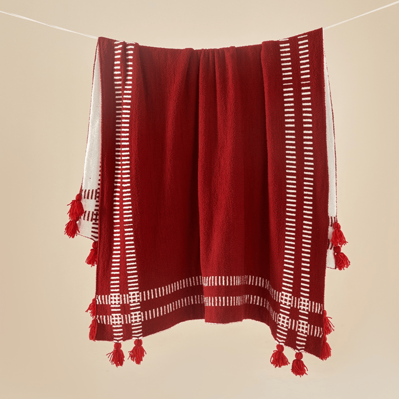 Coperta con nappe a righe geometriche rosse - Rosso - 130cm x 180cm - image 0