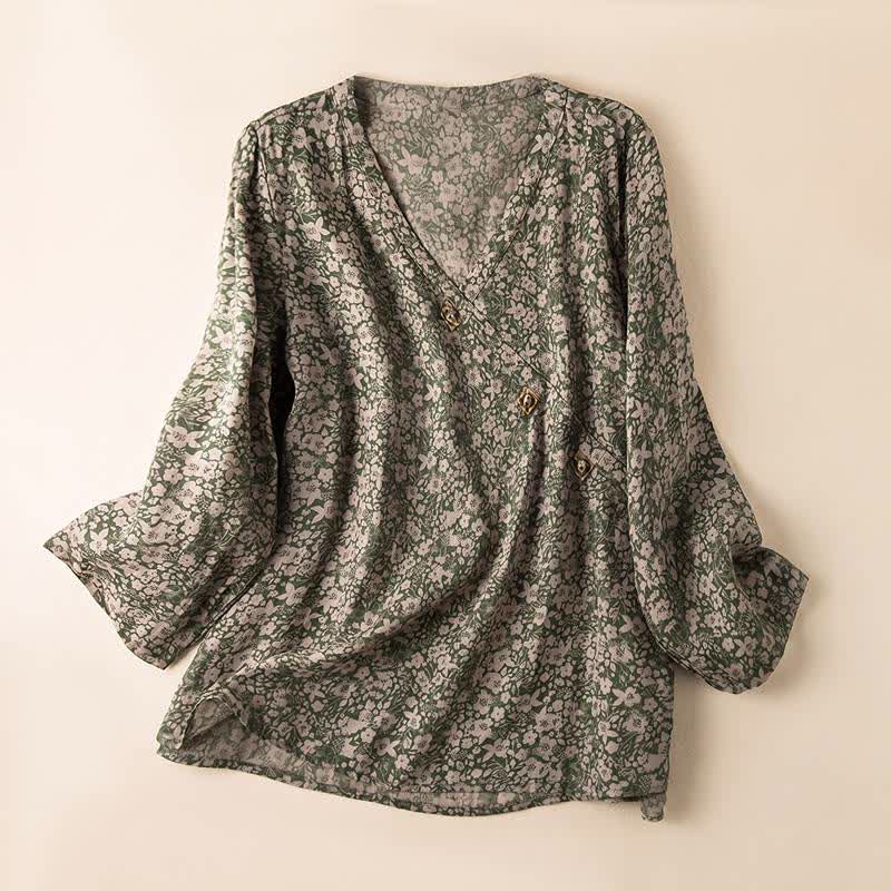 Camicia da casa vintage con incrocio a fantasia floreale - Verde - 2XL - image 0