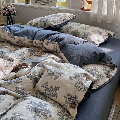 Set di biancheria da letto vintage in lino e cotone con motivi botanici. - image 3